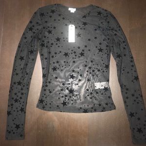 Garage Black Star Long Sleeve Mesh Top -  NWT